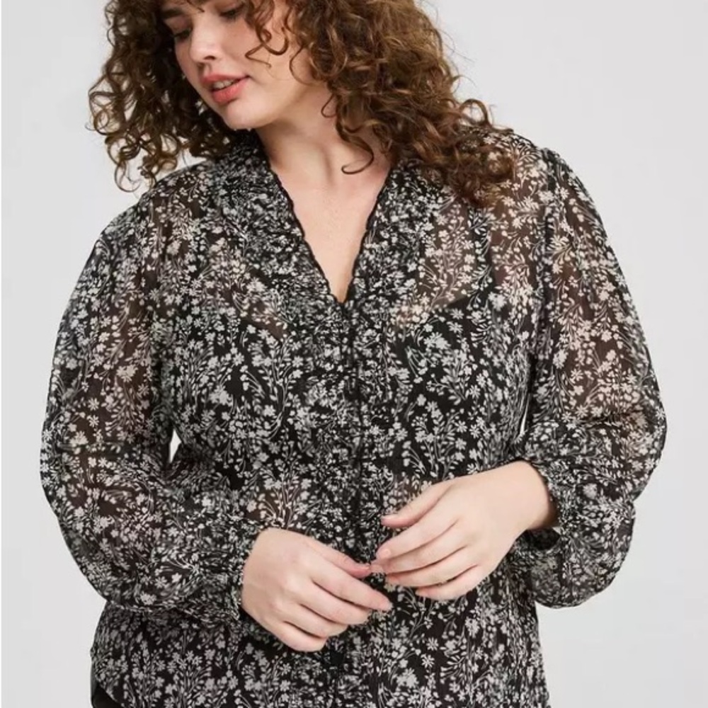 Torrid Black Floral Sheer Blouse